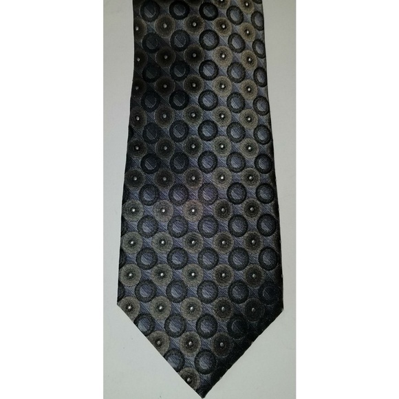 Platinum Designs Silver 100% Silk Neck Tie 62" Gray Copper Brown Circles Dots - Picture 2 of 5